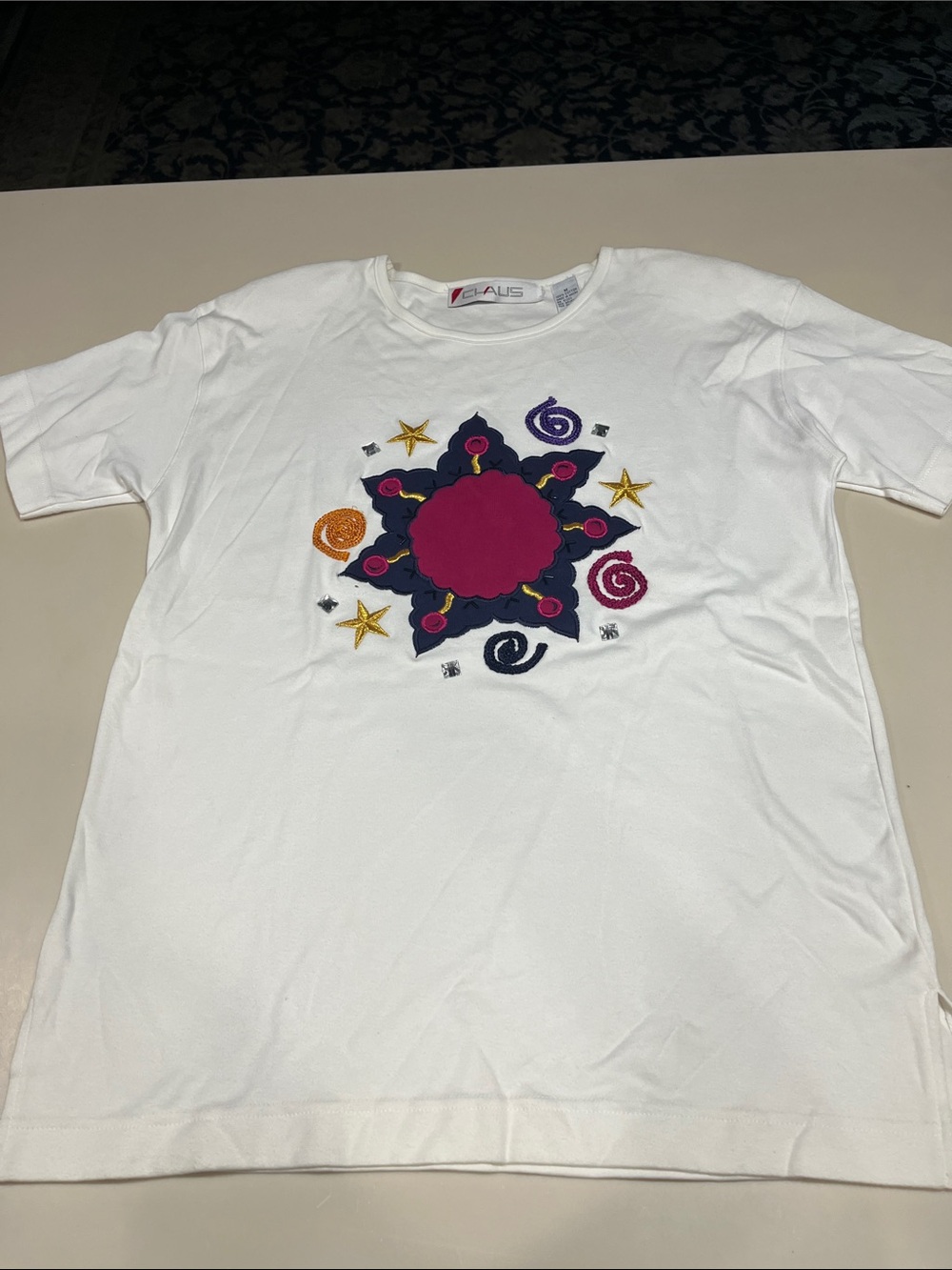 Chaus White Tee with Pink and Purple Logo Accents